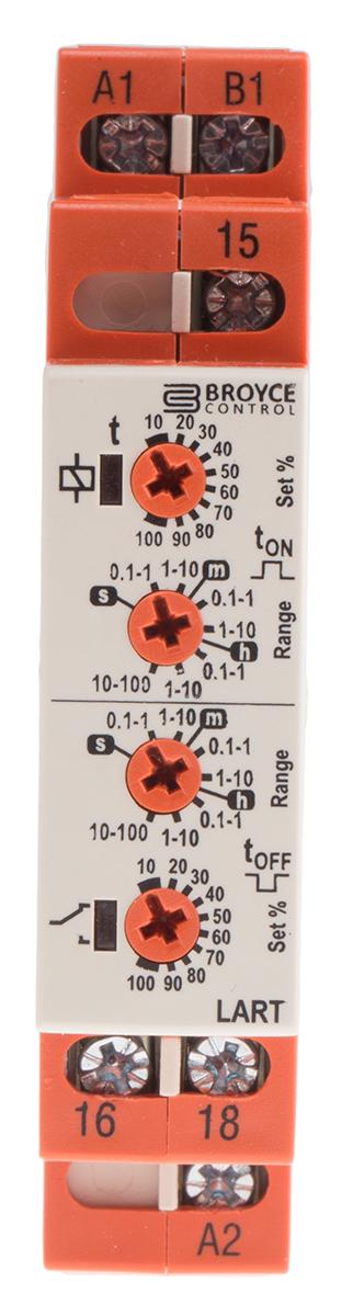 Produktfoto 1 von Broyce Control Zeitrelais, DIN-Schienen, 0.1 s → 100h, 24 → 230 V ac/12 → 230V dc, 1 Kont.