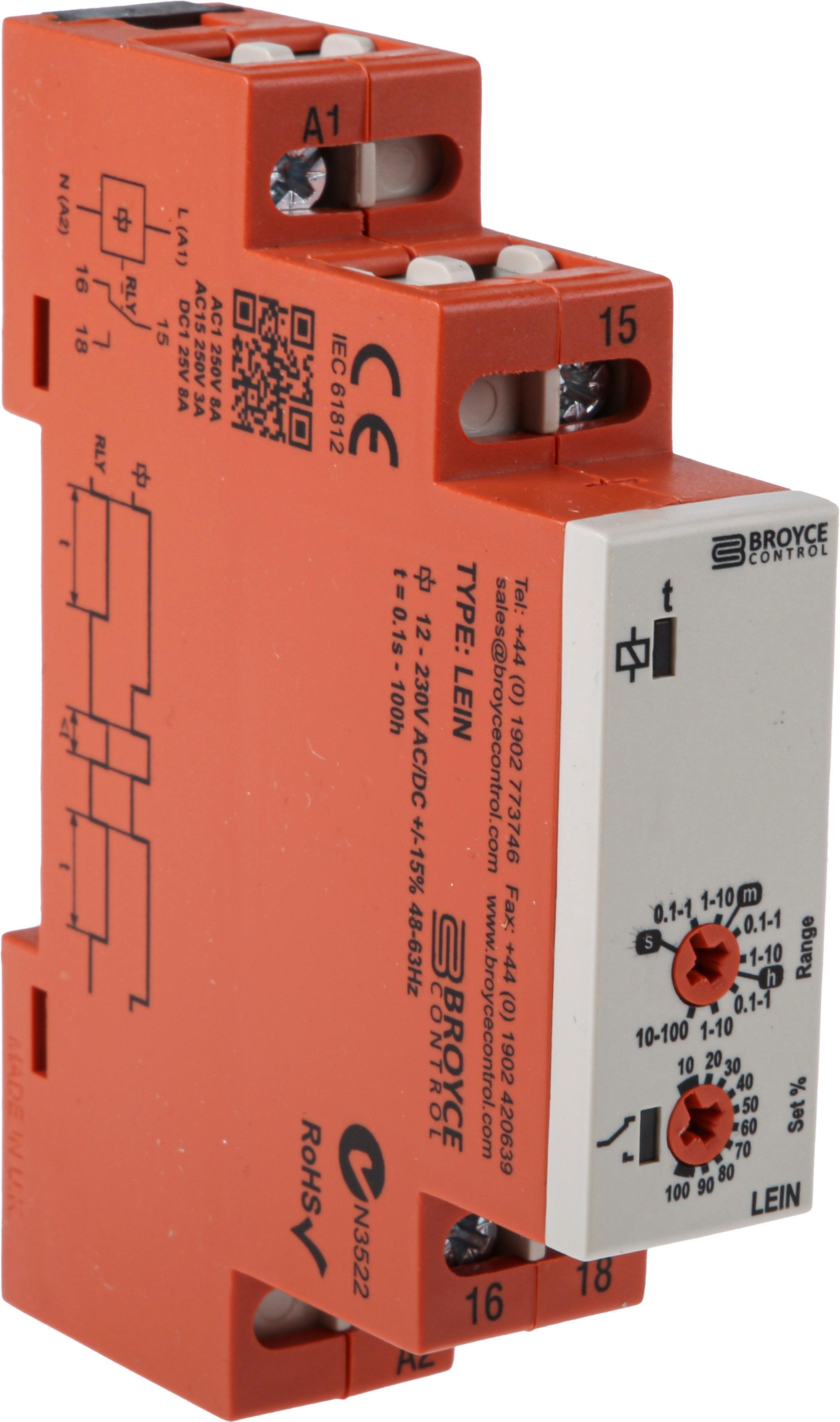 Produktfoto 1 von Broyce Control Zeitrelais, DIN-Schienen, 0.1 s → 100h, 12 → 230V ac/dc, 1 Kont. Einfach, 1-poliger