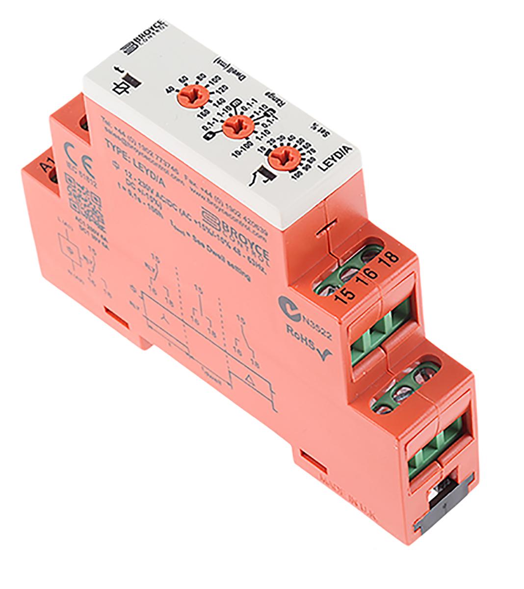 Broyce Control Zeitrelais, DIN-Schienen, 0.1 s → 100h, 12 → 230V ac/dc, 1 Kont. Einfach, 1-poliger