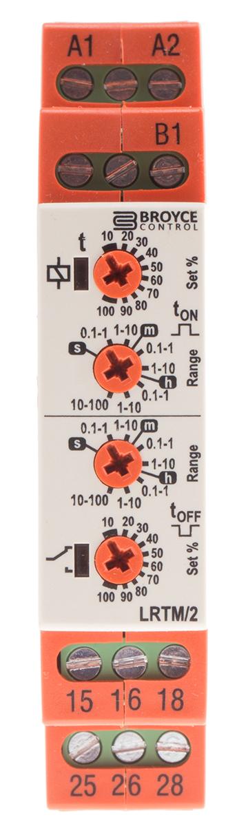 Produktfoto 1 von Broyce Control Zeitrelais, DIN-Schienen, 0.1 s → 100h, 12 → 230V ac/dc, 2 Kont. Zweifache Funktion,