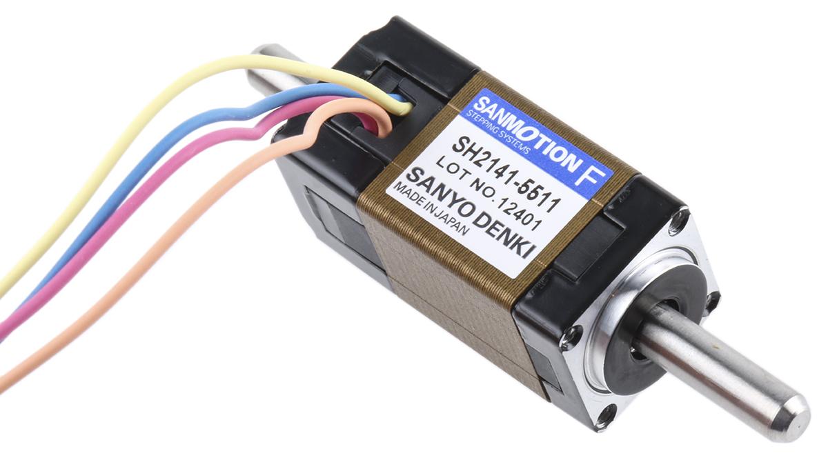 Sanyo Denki SH21 Hybrid, Doppelwelle 1.8° Schrittmotor 24 V / 300 mA 6.5mNm 4-adrig, 14 x 14mm Wellen-Ø 4mm