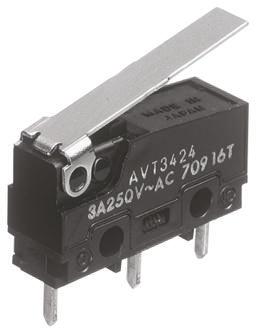 Produktfoto 1 von Panasonic Mikroschalter Scharnierhebel-Betätiger PCB, 100 mA @ 30 V dc, 1-poliger Wechsler 0,078 N -25°C - +85°C