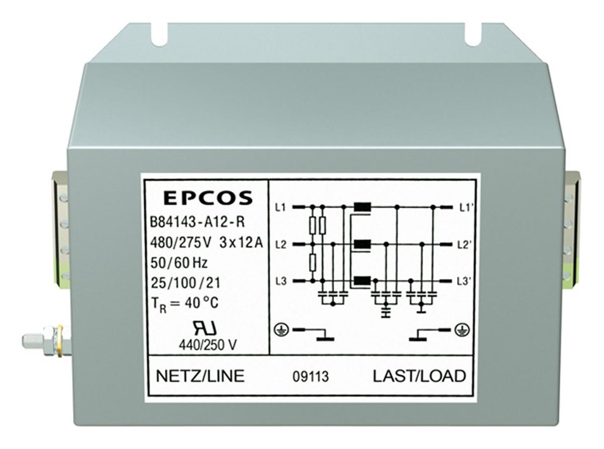 EPCOS B84143A*R000 Entstörfilter, 440 V ac, 12A, Flanschmontage, Schraub, 3-phasig 0,224 mA / 50 → 60Hz