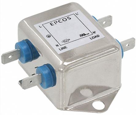 EPCOS B84111F Entstörfilter, 250 V ac/dc, 10A, Flanschmontage, Flachstecker, 1-phasig 0,369 mA / 60Hz Single Stage