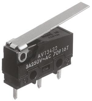 Produktfoto 1 von Panasonic Mikroschalter Scharnierhebel lang-Betätiger PCB, 3 A @ 250 V ac, 1-poliger Wechsler 0,12 N -25°C - +85°C