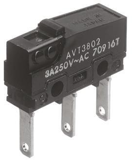 Produktfoto 1 von Panasonic Mikroschalter Stift Stößel-Betätiger Flachstecker, 3 A @ 250 V ac, 1-poliger Wechsler 0,49 N -25°C - +85°C