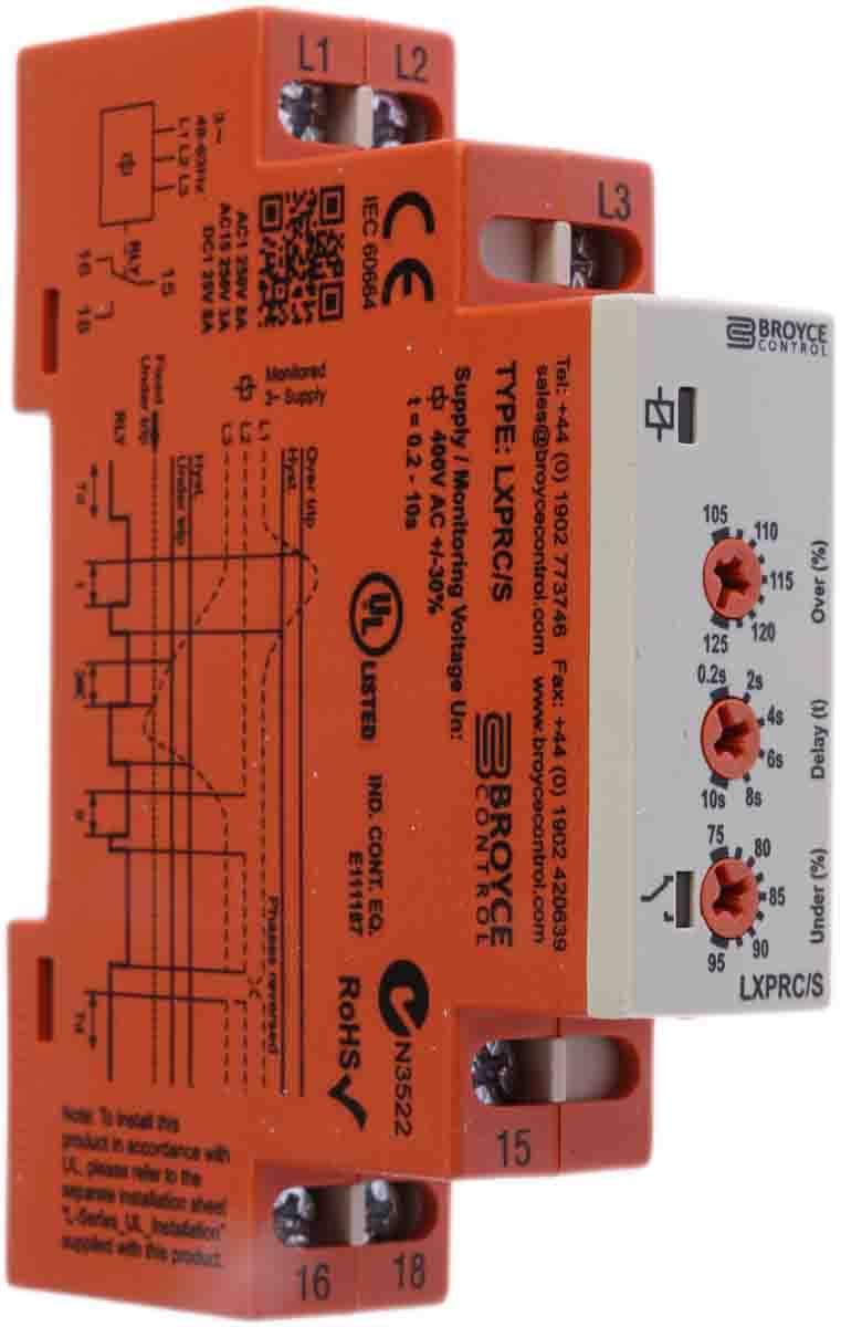 Produktfoto 1 von Broyce Control L Überwachungsrelais, für Phase, Spannung 3-phasig, 1-poliger Wechsler Überspannung, Unterspannung