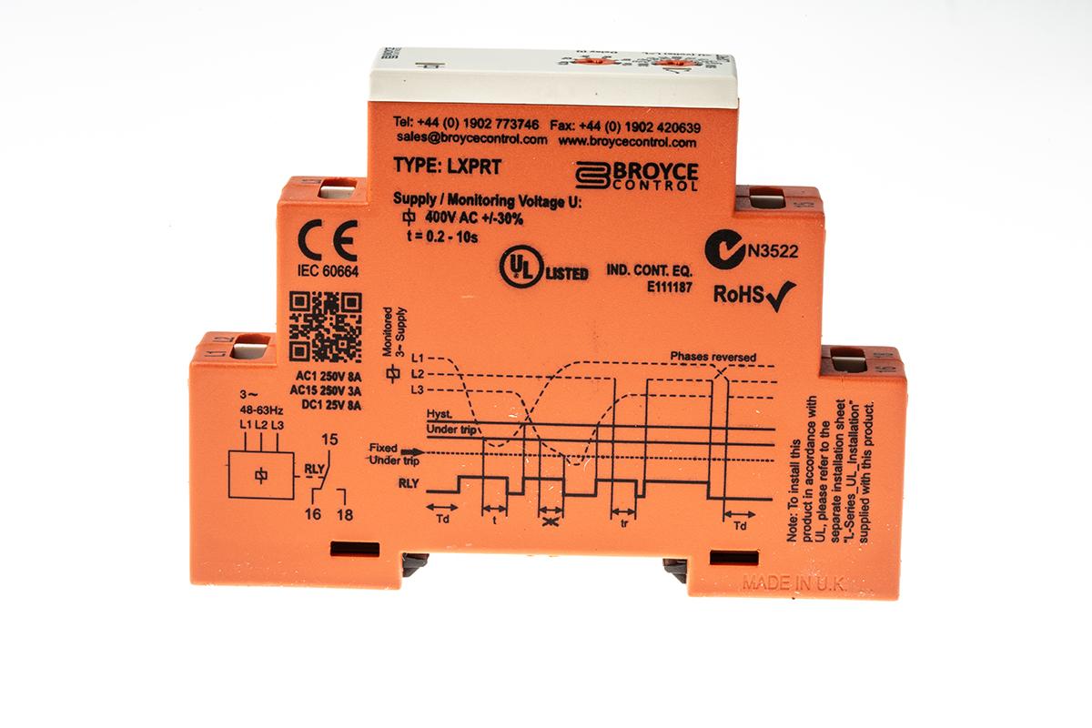 Produktfoto 1 von Broyce Control L Überwachungsrelais, für Phase, Spannung 280 → 520V ac 3-phasig, 1-poliger Wechsler