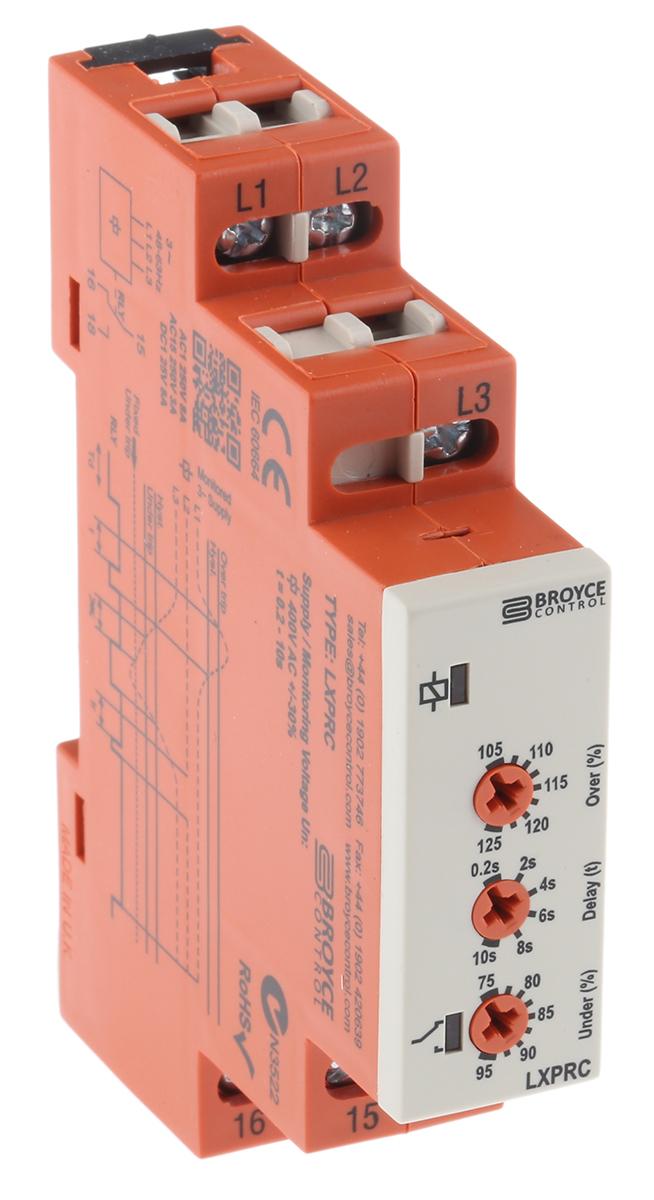 Broyce Control L Überwachungsrelais, für Phase, Spannung 3-phasig, 1-poliger Wechsler Überspannung, Unterspannung