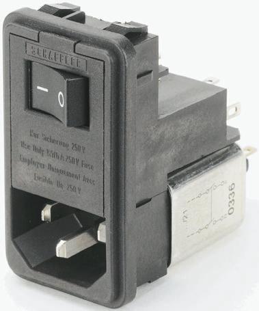 Produktfoto 1 von Schaffner IEC/EN 60939  IEC Filter Stecker, 250 V ac / 2A, Tafelmontage / Lötanschluss