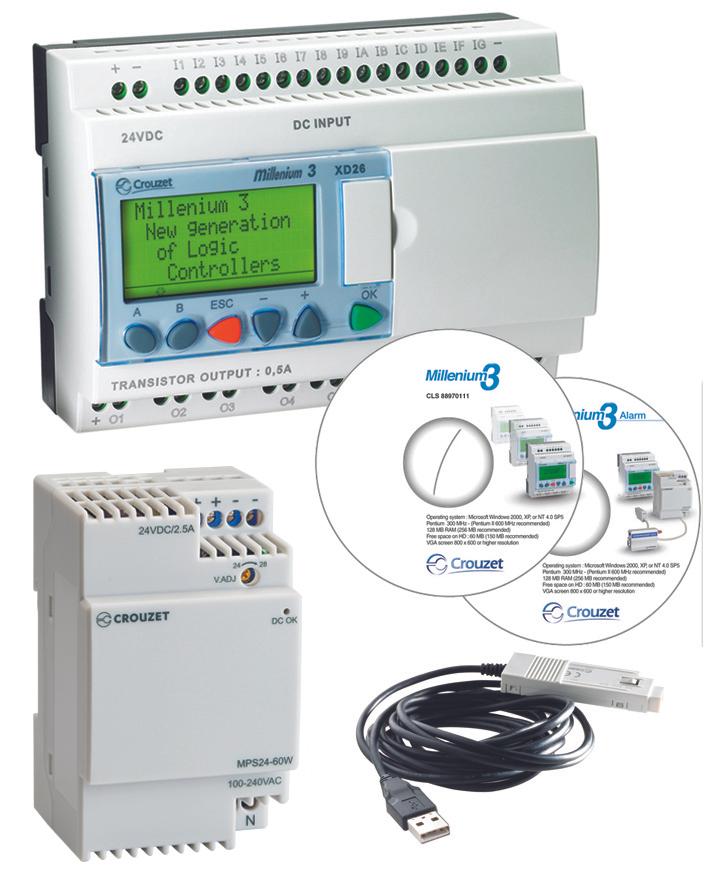 Produktfoto 1 von Crouzet Millenium 3 Logikcontroller, 16 Eing. / 16 Digitaleing. Relais Ausg.Typ Analog, Digital Eing.Typ