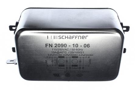 Produktfoto 1 von Schaffner FN2090 Entstörfilter, 250 V ac, 10A, Gehäusemontage 8.4W, Flachstecker, 1-phasig 0,67 mA / 0 → 400Hz