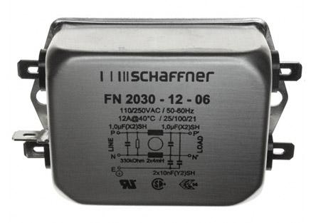 Produktfoto 1 von Schaffner FN2030 Entstörfilter, 250 V ac, 12A, Flanschmontage 7.6W, Flachstecker, 1-phasig 0,87 mA / 400Hz Single Stage