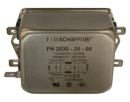 Produktfoto 1 von Schaffner FN2030 Entstörfilter, 250 V ac, 20A, Flanschmontage 4.6W, Flachstecker, 1-phasig 0,87 mA / 400Hz Single Stage