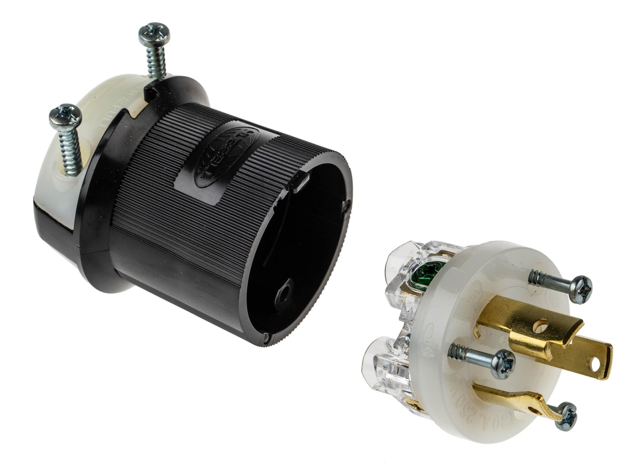 Produktfoto 1 von Hubbell Netzstecker Kabel, 2P+E, NEMA L6 - 30P, 250 V / 30A Schwarz, für USA