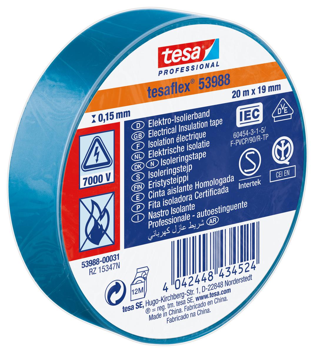 Produktfoto 1 von Tesa SPVC ELECTRICAL Isolierband, PVC Blau, 0.15mm x 19mm x 20m