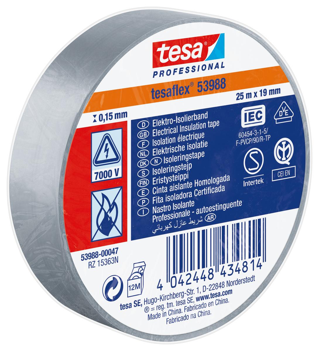 Tesa SPVC ELECTRICAL Isolierband, PVC Grau, 0.15mm x 19mm x 25m