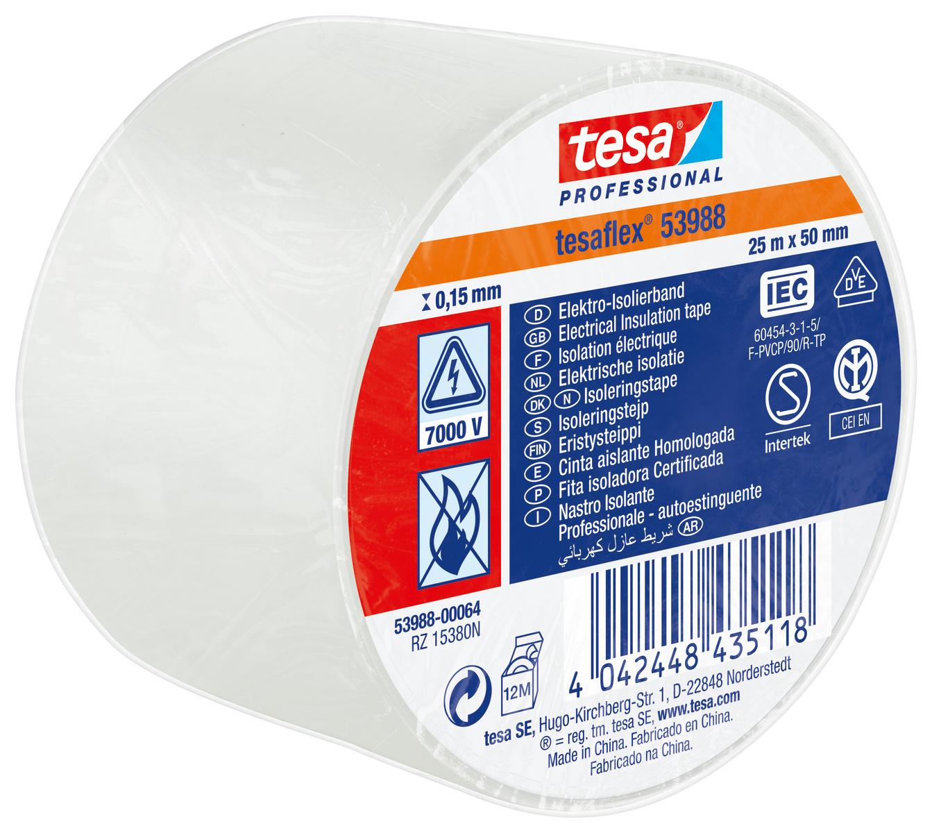 Tesa SPVC ELECTRICAL Isolierband, PVC Weiß, 0.15mm x 50mm x 25m