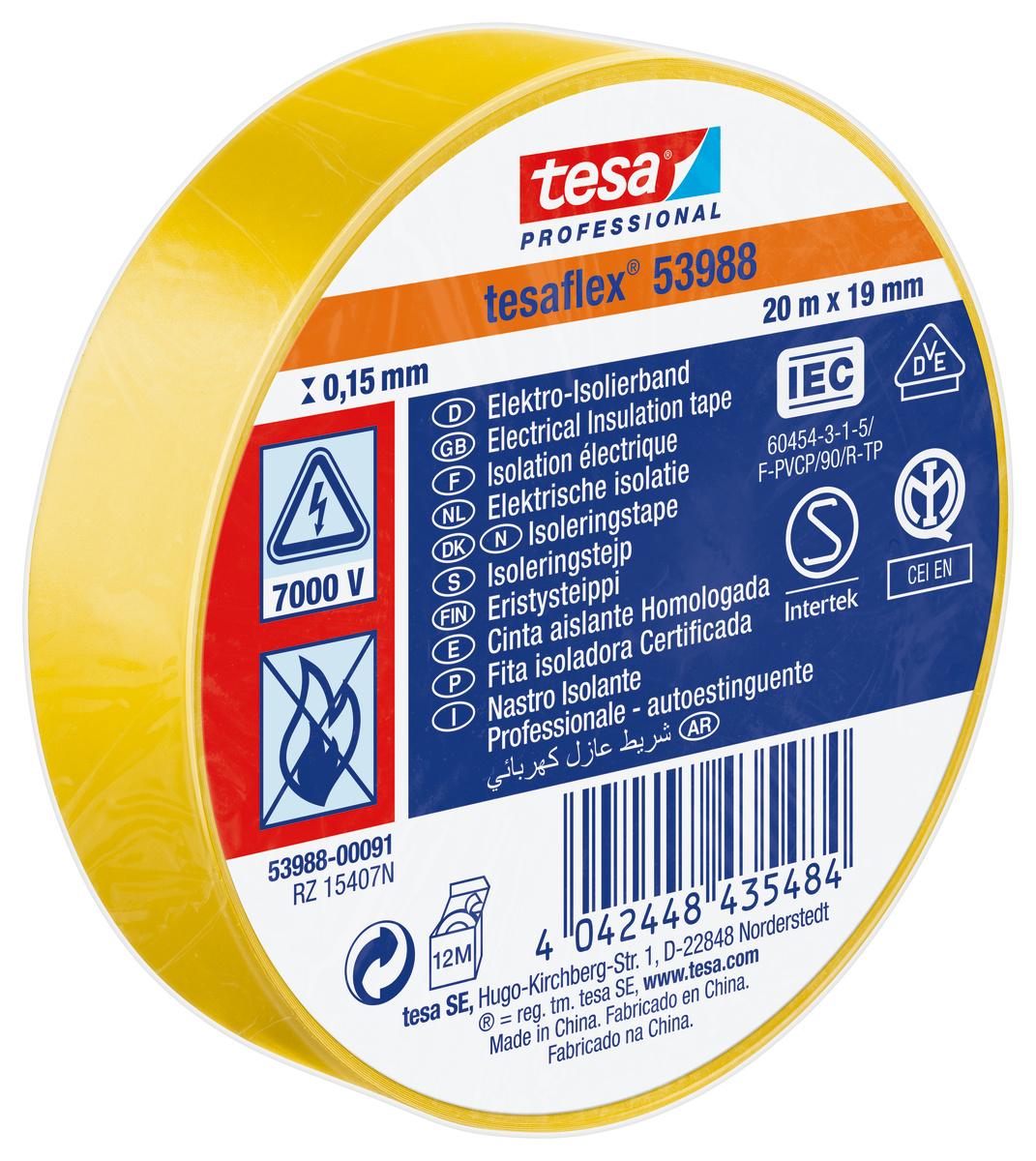 Tesa SPVC ELECTRICAL Isolierband, PVC Gelb, 0.15mm x 19mm x 20m