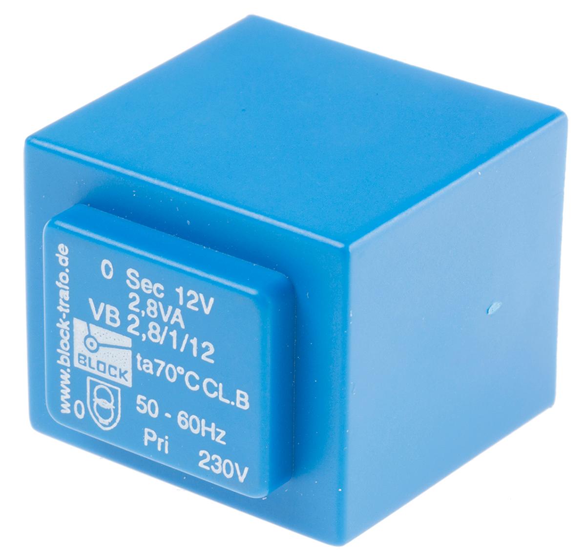 Block Printtrafo, Trafo 230V ac / 12V ac 2.8VA 1 Ausg. 32.3mm x 27.3mm x 34mm 140g Durchsteckmontage