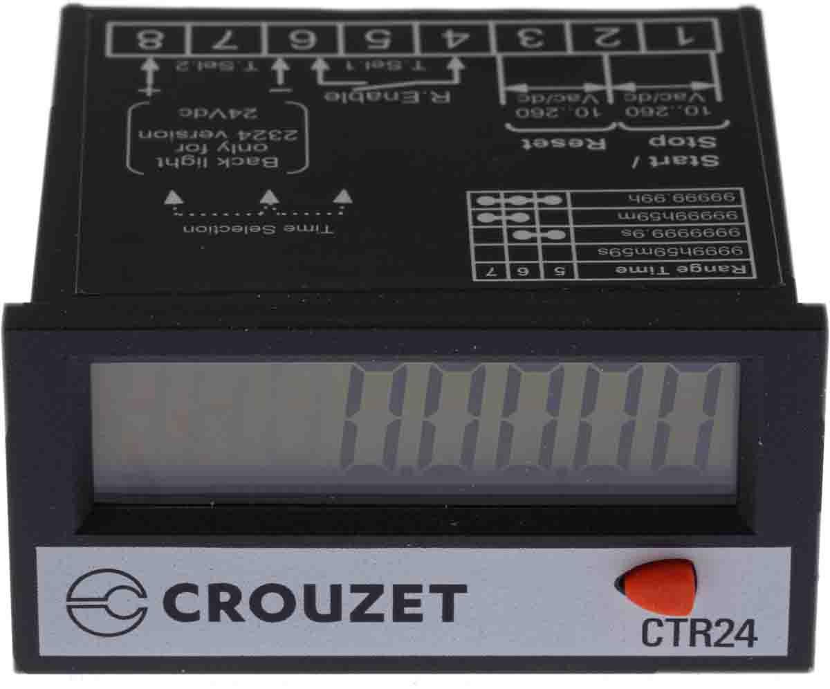 Produktfoto 1 von Crouzet CTR24 Zähler LCD 8-stellig, Stunden, 260 V, 0 → 99999,99 h, 0 → 9999999,9 s