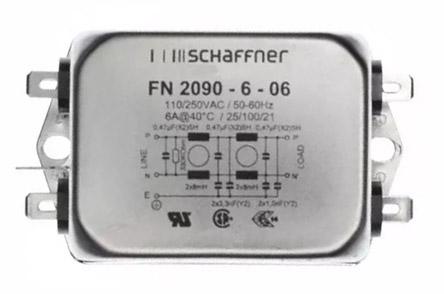 Schaffner FN2090 Entstörfilter, 250 V ac, 6A, Flanschmontage 7.1W, Flachstecker, 1-phasig 0,67 mA / 0 → 400Hz