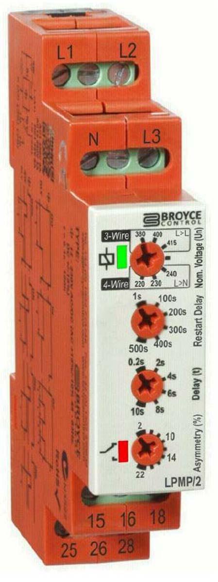 Broyce Control L Überwachungsrelais, für Phase, Spannung 243 → 540V ac 3-phasig, 2-poliger Wechsler