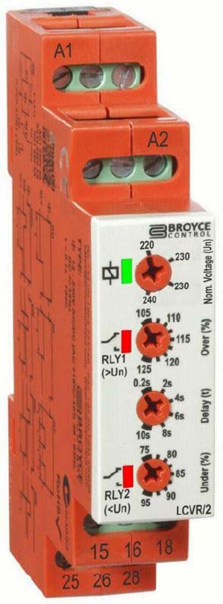 Produktfoto 1 von Broyce Control L Überwachungsrelais Max. 315 V 1-phasig, 1-poliger Wechsler Überspannung, Unterspannung DIN-Schienen