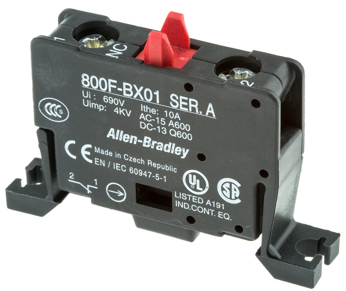 Produktfoto 1 von Allen Bradley 800F Kontaktblock, , 1 Öffner, 600V, Schraubanschluss