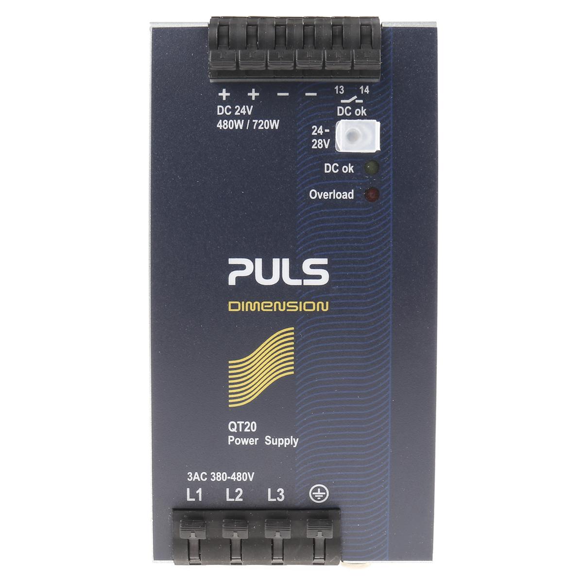 Produktfoto 1 von PULS DIMENSION Q 3-Phasen Switch-Mode DIN-Schienen Netzteil 480W, 380 → 480V ac, 24V dc / 20A