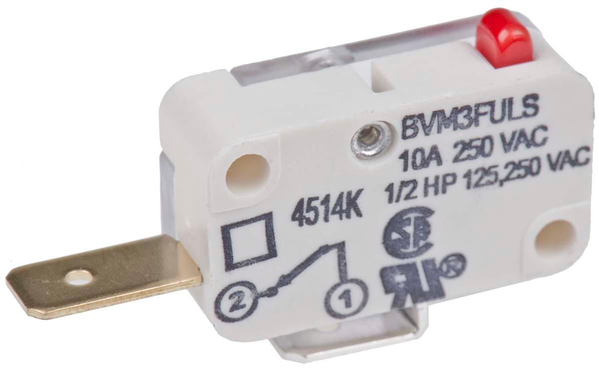 Saia-Burgess Mikroschalter Stößel-Betätiger Flachstecker, 10 A @ 250 Vac, SPST-NC IP 40 4,5 N -40°C - +85°C