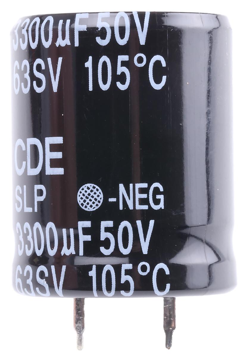 Produktfoto 1 von Cornell-Dubilier SLP Snap-In Aluminium-Elektrolyt Kondensator 3300μF ±20% / 50V dc, Ø 25mm x 30mm, bis 105°C