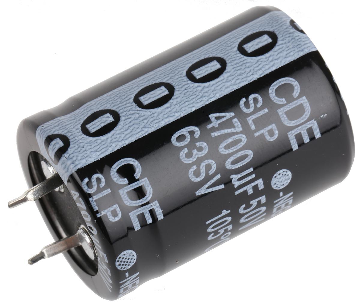 Produktfoto 1 von Cornell-Dubilier SLP Snap-In Aluminium-Elektrolyt Kondensator 4700μF ±20% / 50V dc, Ø 25mm x 35mm, bis 105°C