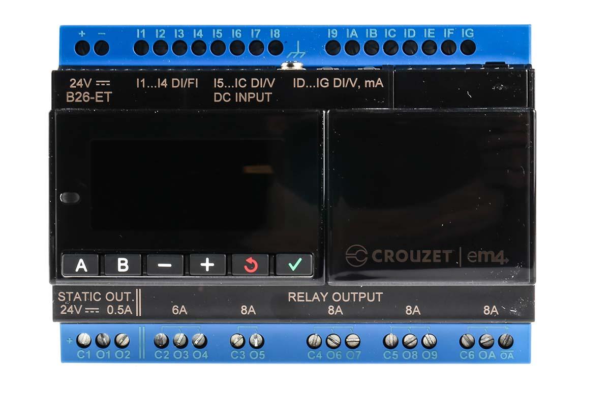 Produktfoto 1 von Crouzet em4 SPS CPU, 12 (Digital/Analog), 4 (Digital) Eing. PWM, Relais Ausg.Typ Analog, digital Eing.Typ 24 V dc