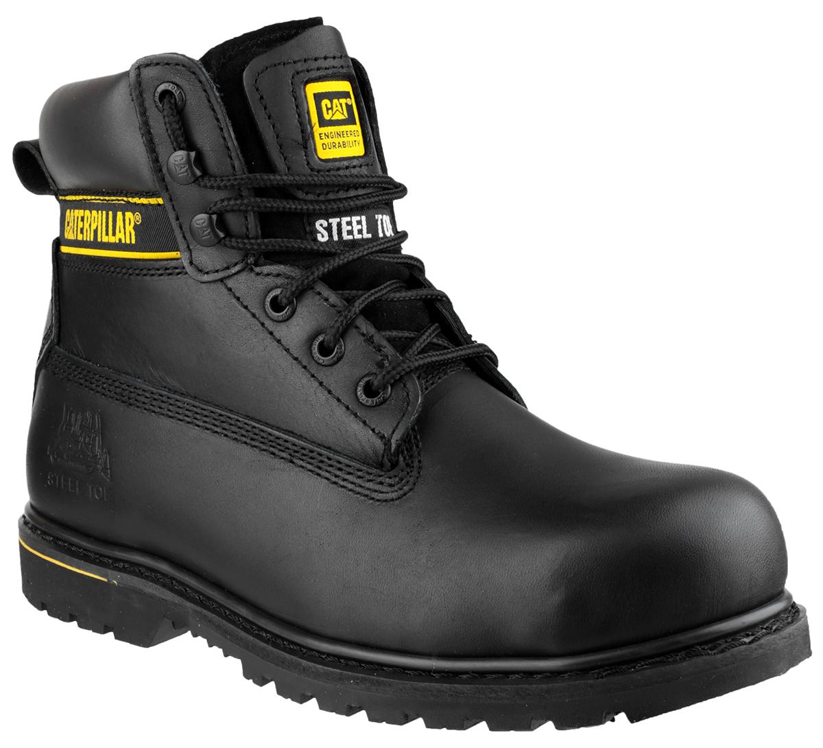 CAT Holton Herren Sicherheitsstiefel Schwarz, mit Stahl-Schutzkappe EN20345 SB, Größe 43 / UK 9