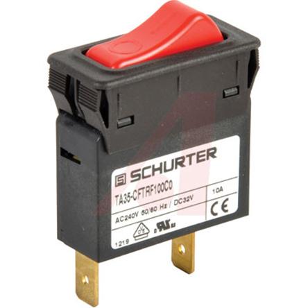 Produktfoto 1 von Schurter TA35 Thermischer Überlastschalter / Thermischer Geräteschutzschalter, 1-polig, 10A, 32 V dc, 240V ac 17.5 x