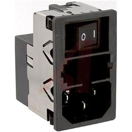 Produktfoto 1 von Schurter C14 IEC-Steckerfilter Stecker mit 2-Pol Schalter 5 x 20mm Sicherung, 125 V ac, 250 V ac / 10A, Snap-In /