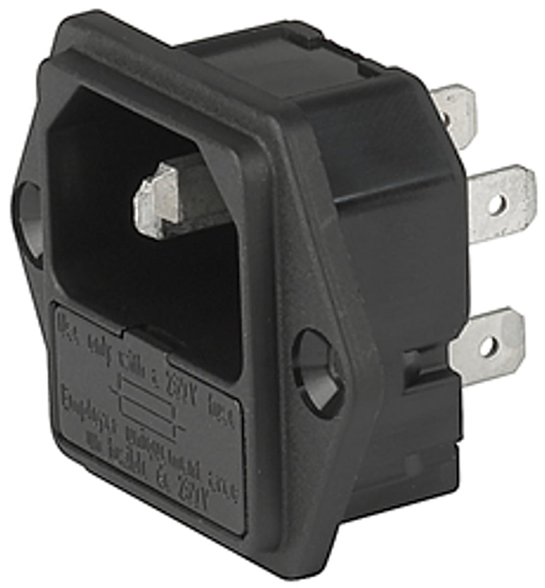 Produktfoto 1 von Schurter IEC-Steckverbinder C14 250 V, Gerade, Tafelmontage, Stecker, 1 Sicherung/en / 10A, Löten Ohne Schalter