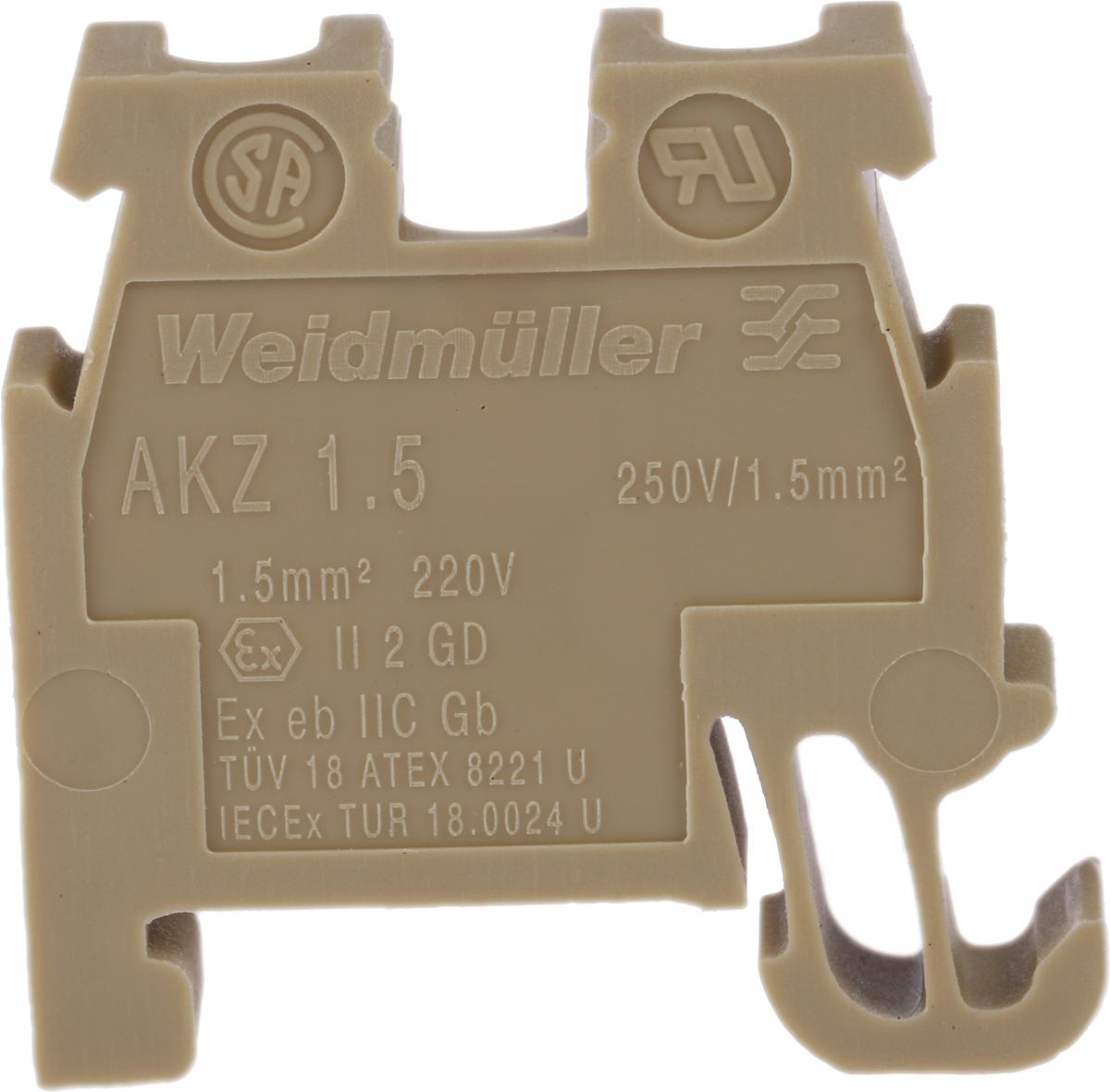 Produktfoto 1 von Weidmüller AKZ Reihenklemmenblock Einfach Braun, 1.5mm², 250 V / 24A, Schraubanschluss