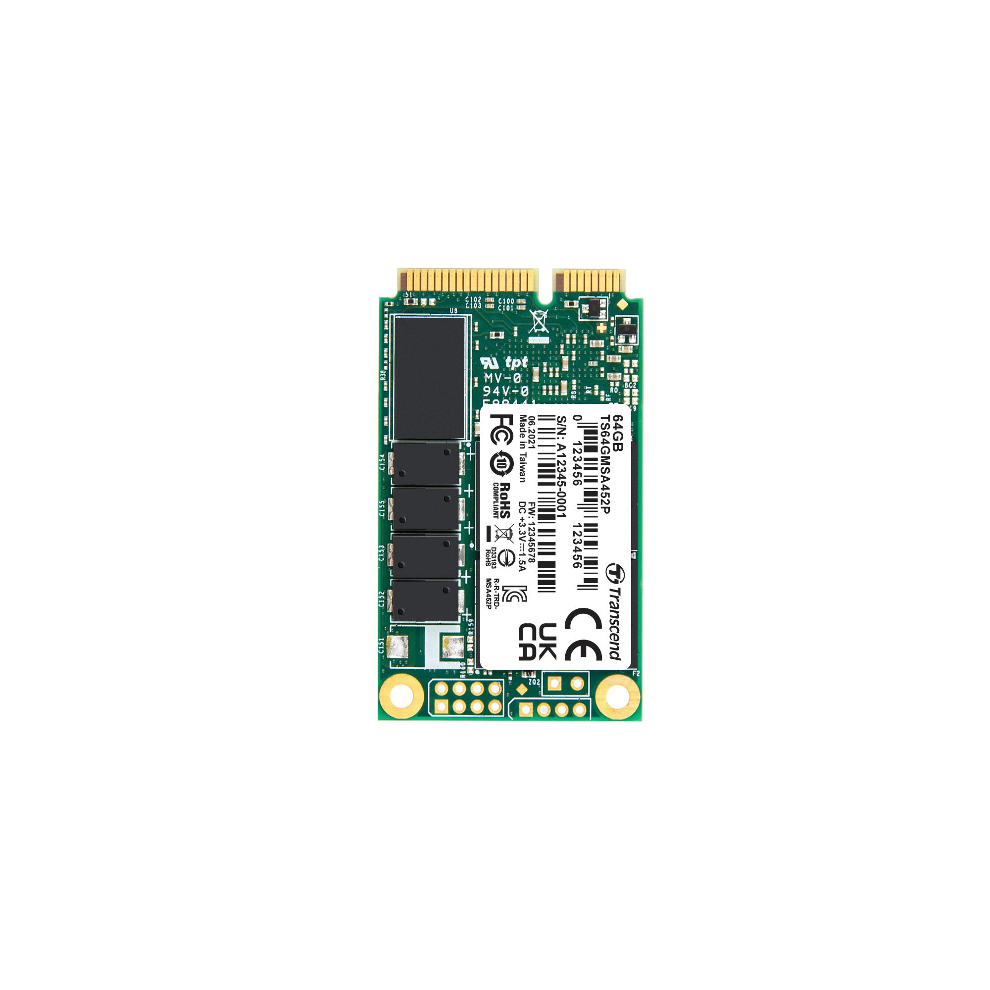 Produktfoto 1 von Transcend MSA452P, mSATA Intern SSD-Laufwerk SATA III Industrieausführung, 3D, 64 GB, SSD