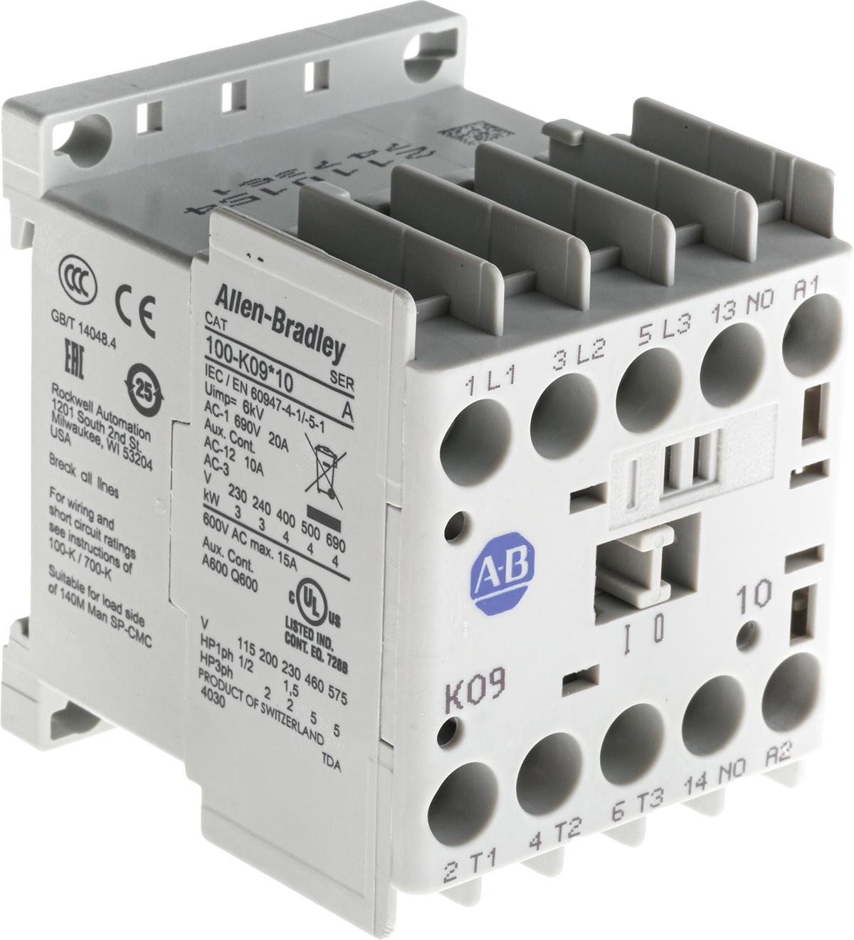 Produktfoto 1 von Allen Bradley Serie 100 100K Leistungsschütz / 230 V ac Spule, 3 -polig 3 Schließer, 690 V ac / 9 A