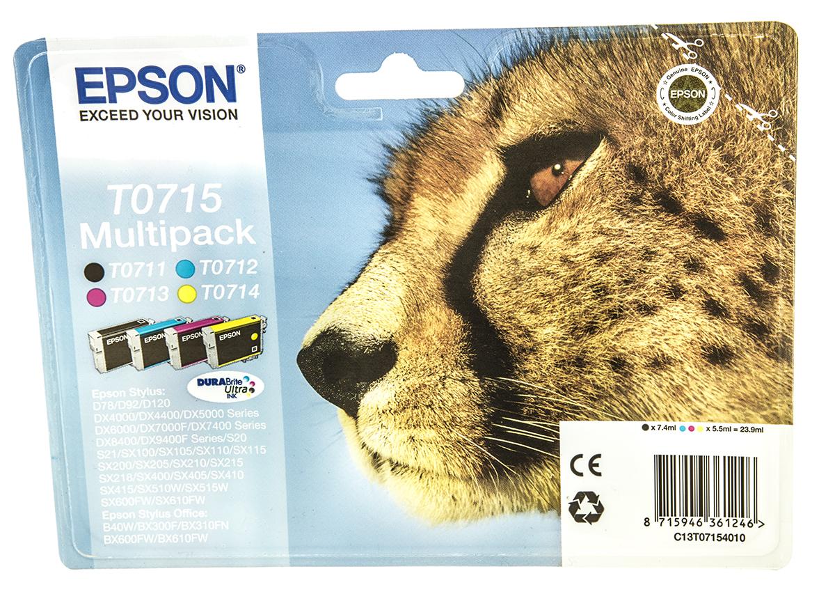 Produktfoto 1 von Epson T0715 Druckerpatrone für Epson Patrone Schwarz, Cyan, Magenta, Gelb 4 Stk./Pack