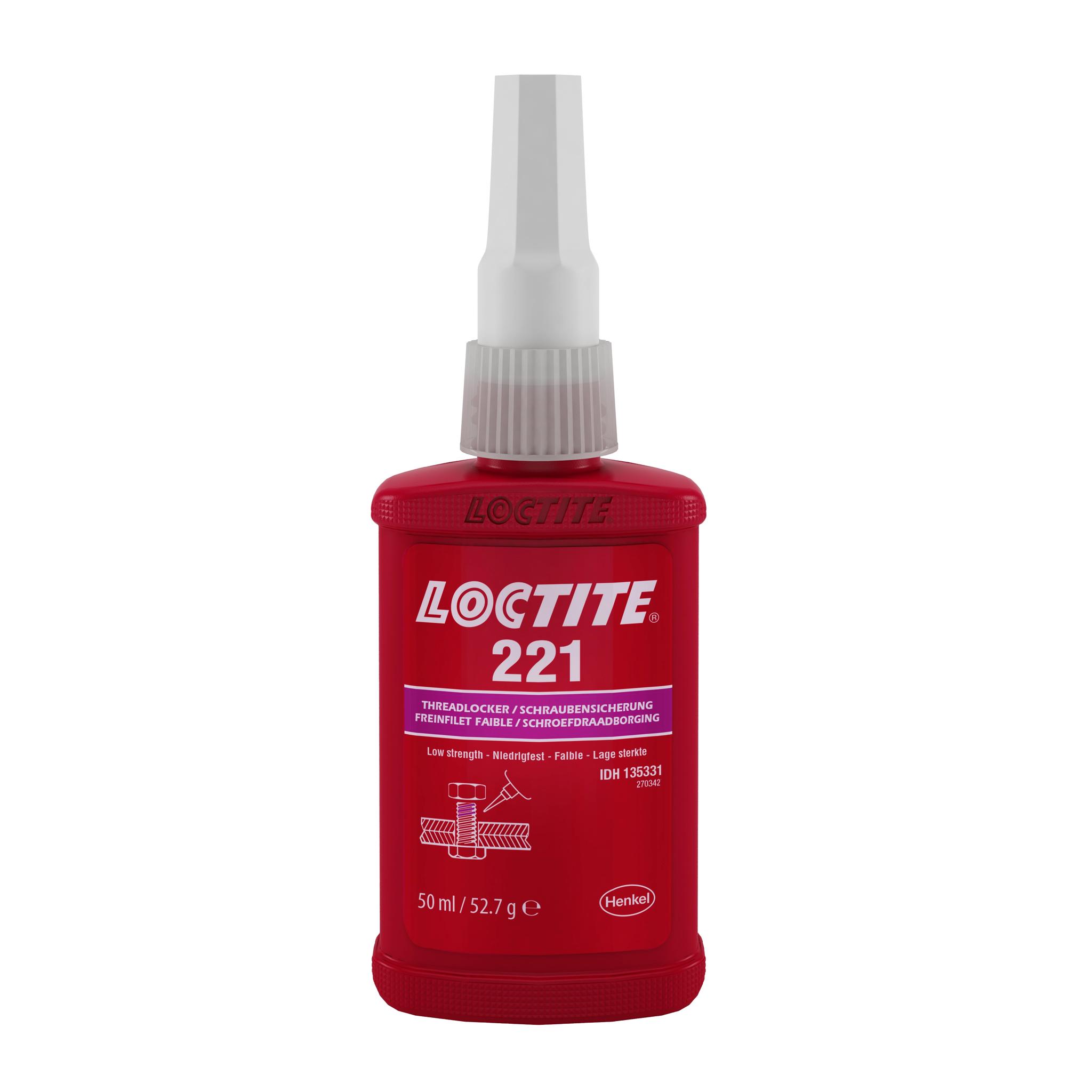 Produktfoto 1 von Loctite 221 Schraubensicherungsklebstoff anaerob Flüssig Lila , Flasche 50 ml, schwach aushärtend in 24 h