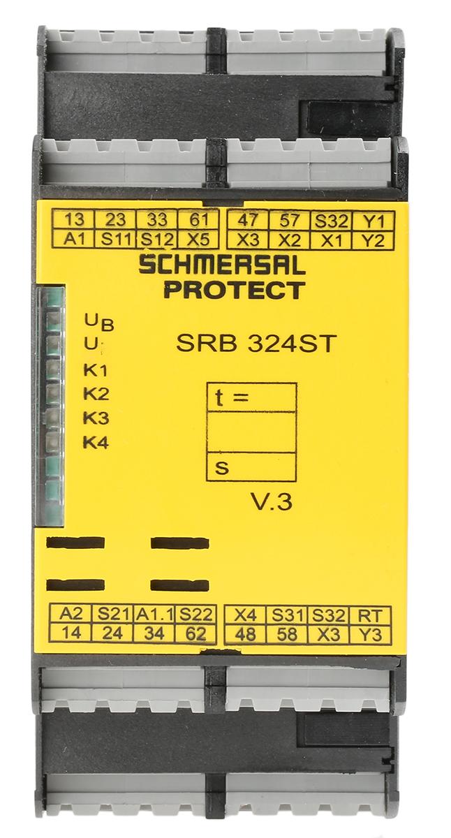 Schmersal SRB 324ST Sicherheitsrelais, 24V ac/dc, 1, 2-Kanal, 5 Sicherheitskontakte Lichtstrahl/Vorhang,