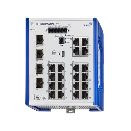 Produktfoto 1 von Hirschmann BOBCAT Ethernet-Switch, 24 x RJ45 / 1000 → 2500Mbit/s für DIN-Schienen, 12 → 24V dc