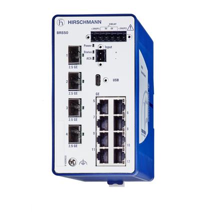 Produktfoto 1 von Hirschmann BOBCAT Ethernet-Switch, 12 x RJ45 / 1000 → 2500Mbit/s für DIN-Schienen, 12 → 24V dc