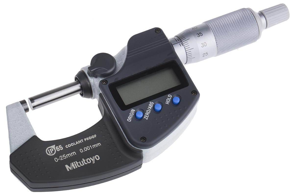 Produktfoto 1 von Mitutoyo Digital Mikrometer Außen-Messschraube Metrisch, 0mm bis 25mm / ±1 μm, ISO-kalibriert