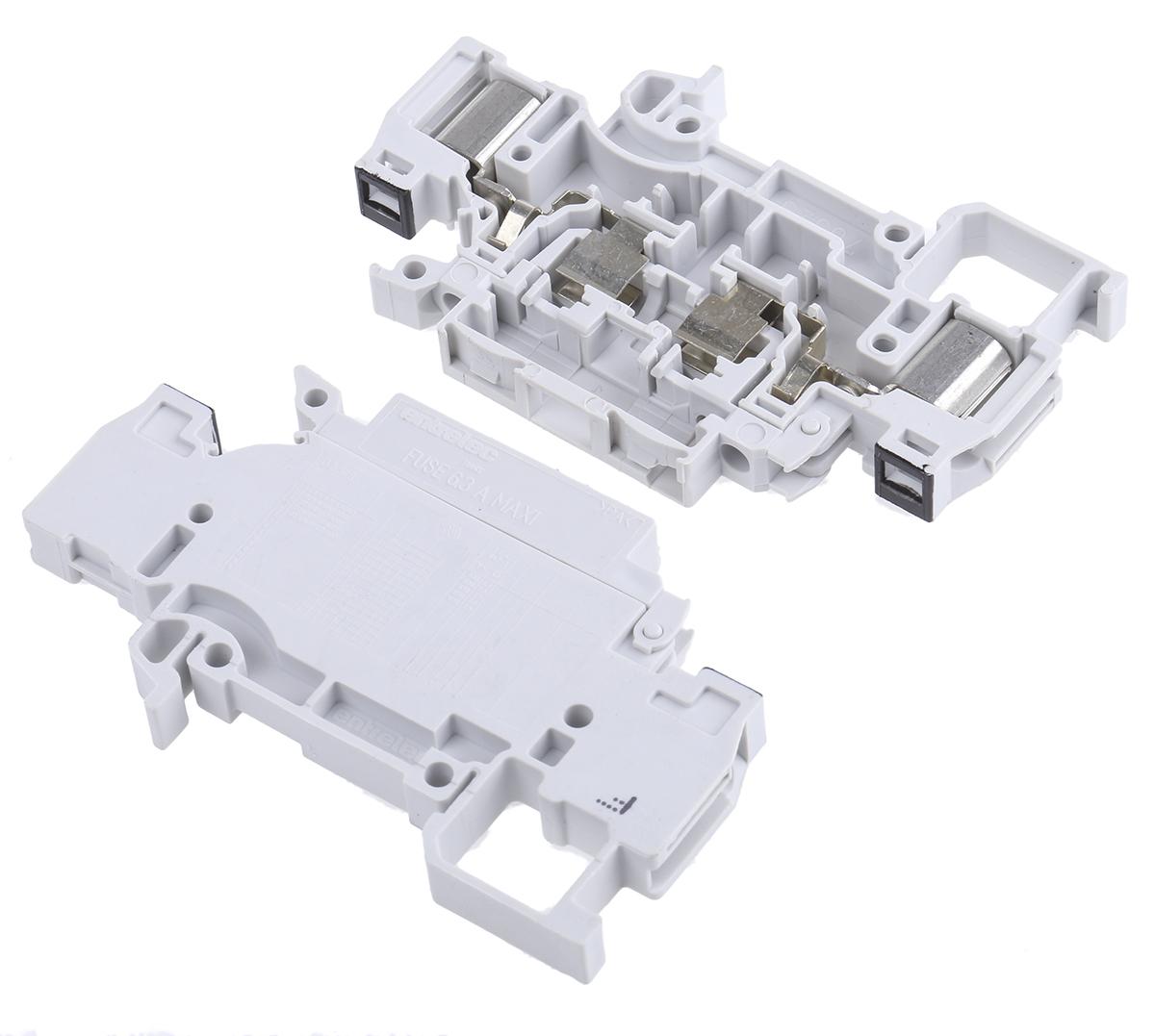 Produktfoto 1 von Entrelec D Reihenklemme mit Sicherungshalter Grau, 2.5mm², 630 V / 6.3A, Schraubanschluss