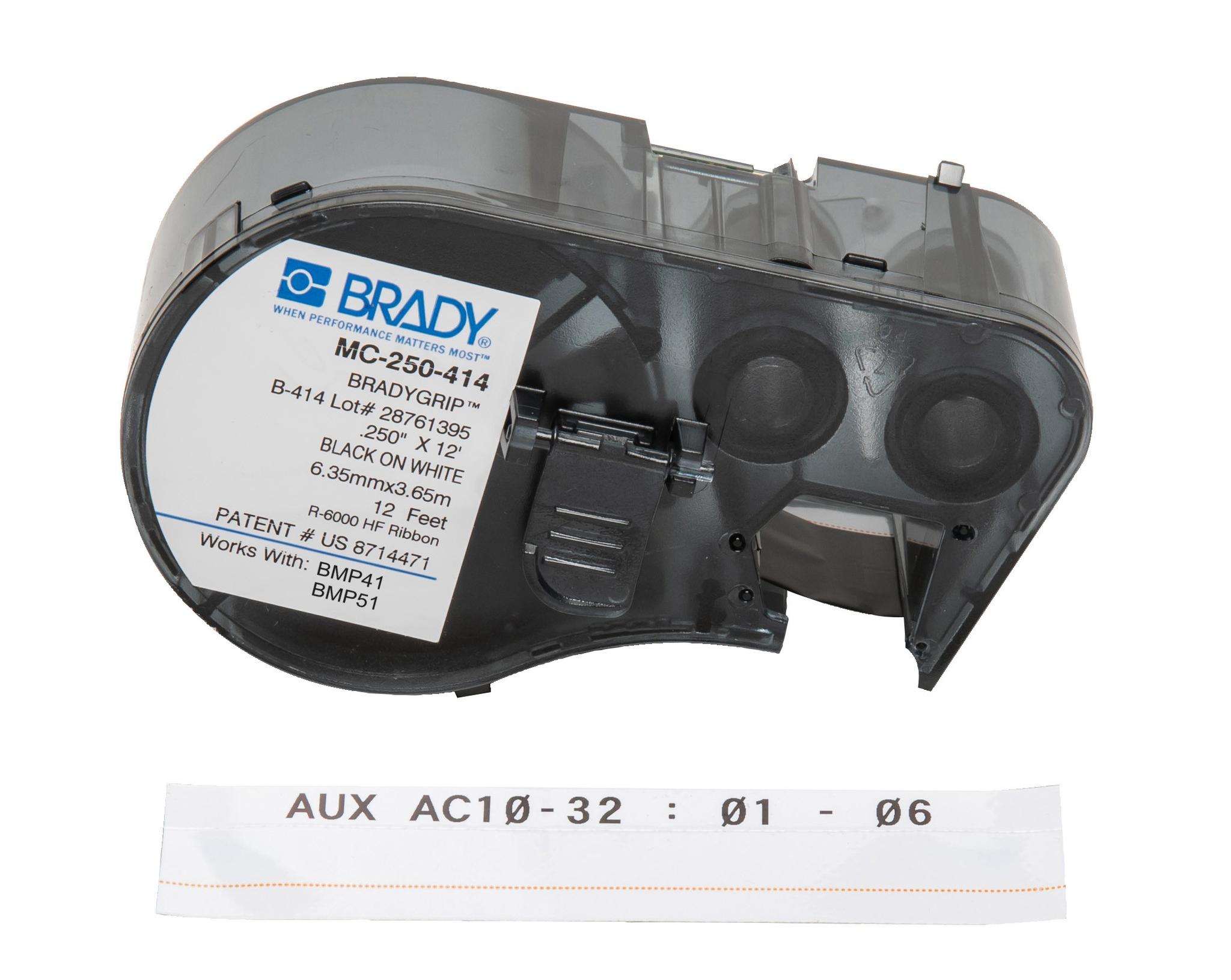 Produktfoto 1 von Brady B-414 BradyGrip Etikett Schwarz für BMP41 Label Printer, BMP51 Label Printer auf Weiß