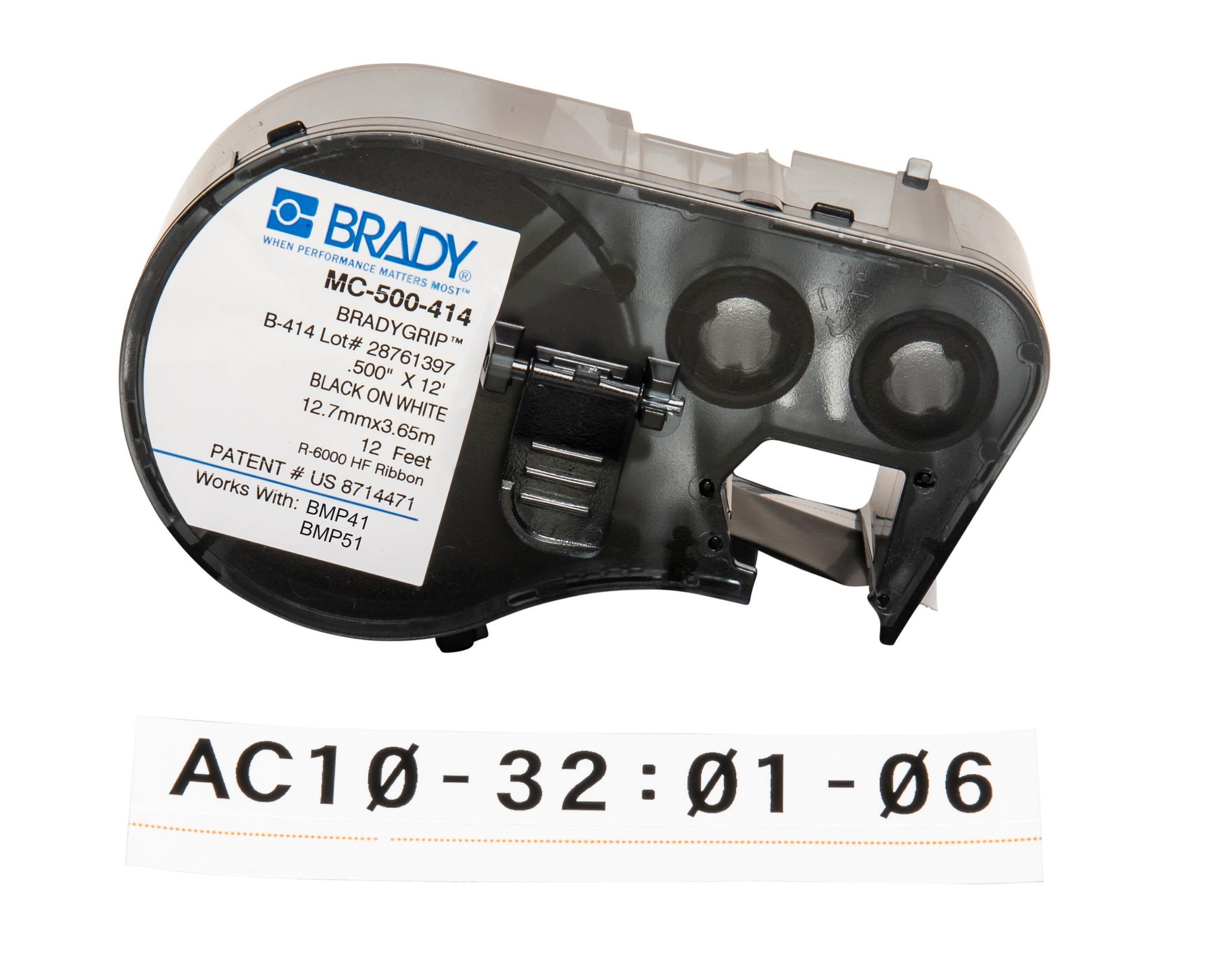 Produktfoto 1 von Brady B-414 BradyGrip Etikett Schwarz für BMP41 Label Printer, BMP51 Label Printer auf Weiß